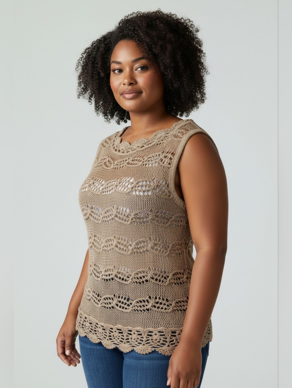 Joseph A. Brown Crochet Tank Qu'est-Ce Que C'est Silk Women's Large Vintage